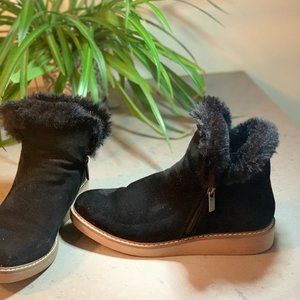 Black Suede Fur-Lined Boots- Women